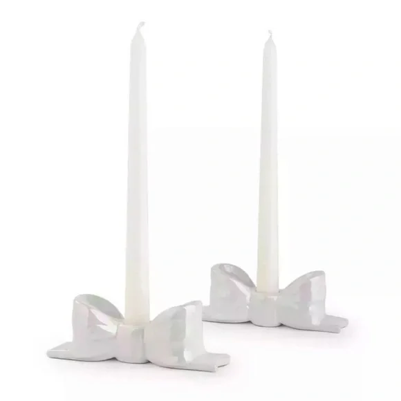 Target Bullseye Ceramic Iridescent Taper Bow-Shaped Candle Holders Set of 2 New - Picture 1 of 10